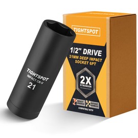 TIGHTSPOT 1/2 Inch Drive 21 mm Deep Impact Socket with Anti-Rounding 6 Point Design, Heat-Treated CRV Steel