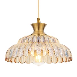 Mgcanyu Amber Glass Pendant Lights, 11.8" Brushed Gold Lighting Glass Light Fixtures Modern Amber Chandelier Vintage Hanging Ceiling for Kitchen Island Dining Room Restaurant Bedroom Foyer Entryway