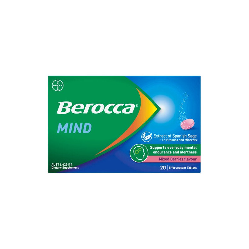 Berocca Mind Mixed Berries Effervescent Tablets, Vitamin B & C,