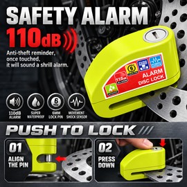 Motorcycle Disc Brake Alarm Lock for Theft Deterrence – 110dB Waterproof Push-Lock Security for Bikes & Scooters