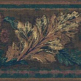 CONCORD WALLCOVERINGS ™ Wallpaper Border Vintage Pattern Flowers Leaves for Bedroom Living Room, Brown Green, 15 ft by 7 in HG9166B