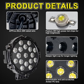 Hillsking Off Road Lights,51W 5100LM led pod Lights,DC9-50V Auxiliary Light Bars for Trucks Bumper Tractor led Light pods, Super Bright Offroad Lighting,2 Pack/Black