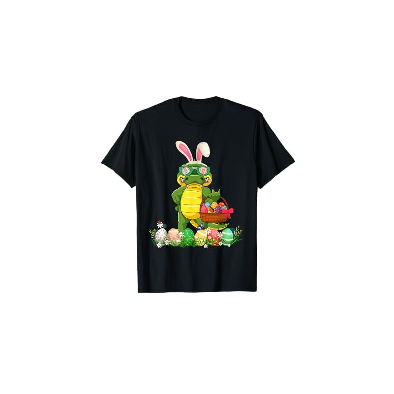 Happy Easter Bunny Alligator Holding Easter Egg Basket T-Shirt