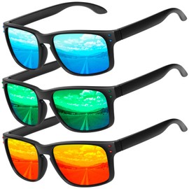Joopin Sunglasses for Men, Polarized Lightweight Sun Glasses UV Protection Mens and Womens Shades for Driving Fishing Golf 3 Packs (Blue/Green/Red)