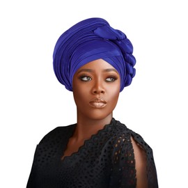 Nigerian beaded headwear Exquisite handmade African fan-shaped women's headscarf,suitable for weddings and special occasions (Blue)