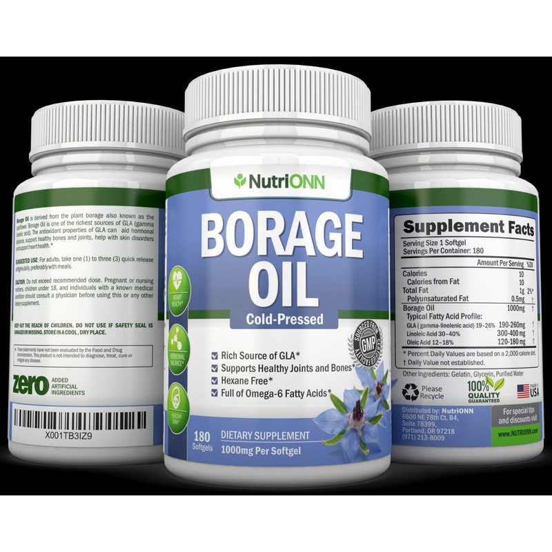 Borage Oil - 1000 mg - 180 Softgels - High