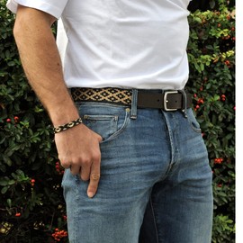 PELPE - Argentine leather belt, with matching string and leather bracelet. Belt embroidered on leather, for men and women. Argentine Polo Belts