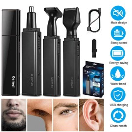 Kemei 0MM T-outlner Hair Clipper Electric Cordless Rechargeable Hair Trimmer K45 - 4-In-1 Nose Hair Trimmer
