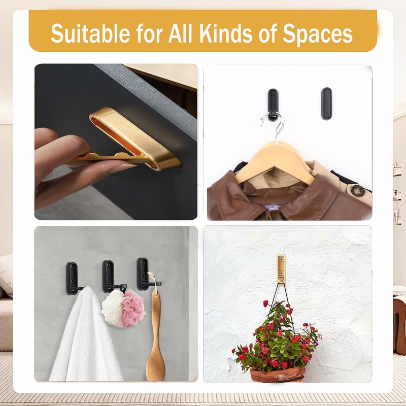 4 Pack Foldable Wall Hooks, Brushed Gold Towel Hook, Heavy