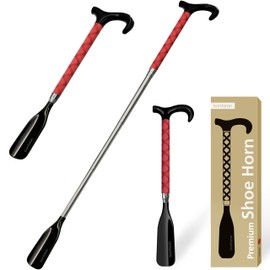 bonfaran Premium Shoe Horn Long Handle, 14"- 35” Telescoping Stainless Steel Shoe Horn, Adjustable Length, Portable Shoe Horn, Extendable Long Shoe Horn for Seniors Pregnant Women Kids (RED)