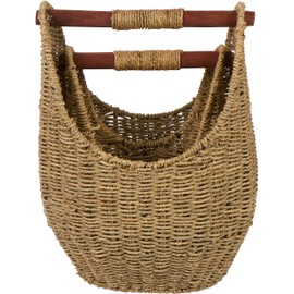 Trademark Innovations 12.2" & 9.4" Seagrass Baskets with Wooden Handles - Set of 2 (Natural)