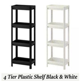 IKEA 4 Tier Plastic Shelving Unit White Black Kitchen Bathroom Organizer Corner Shelf - 2 x 4 Tier Black Stand