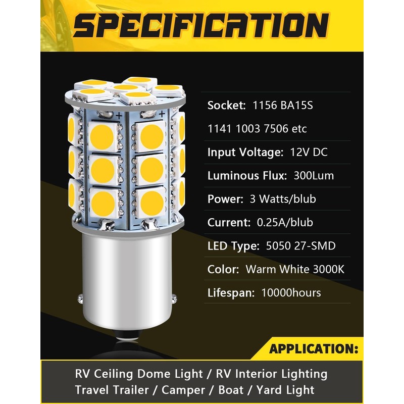 Qoope 1156 1141 LED Bulb Warm White Super Bright 1003