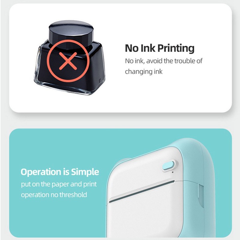 Portable Mini Printer Wireless BT Thermal Printer Easy Operation Compatible