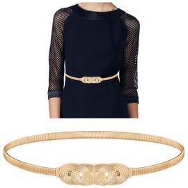 Teaaha Gold Belt for Women's Dress, Metal Stretch Elastic Pendant Chain Belts for Women Fashion, Skinny Thin Gold Ladies Belts