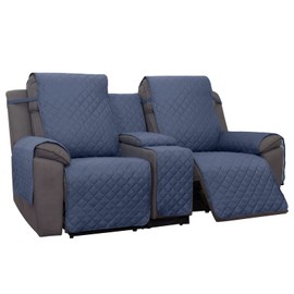PureFit Water Resistant Reversible Loveseat Recliner Couch Cover for Double Recliner with Console – Non Slip Split Sofa Cover, Washable Reclining Cover for 2 Seat Recliner (Dark Blue/Light Blue)