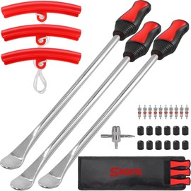SBGGRL 14.5" Tire Spoons Tool Set for Motorcycles Dirt Bike Lawn Mowers Iron Installation,3 Pcs Tire Bar Removal Mounting 10 Pcs Valve Cores,Rim Protector,Valve Changer Kit