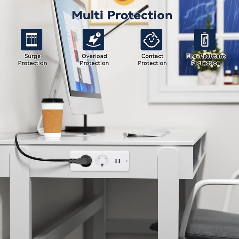 Embedded Power Outlet 2 USB 2 10A Ports Recessed Desk
