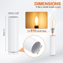 PATIKIL 3" Tall Candle Covers Sleeves, 6Pcs Metal E12 Chandelier Socket Sleeves with Insulation Heat Shrinkable Flame Retardant Tube Bulb Light Base Holder for Lamps, White