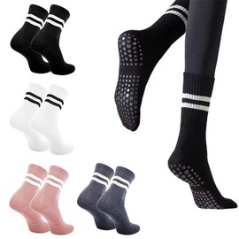 4 Pairs of Non-Slip Yoga Socks Women's Striped Cotton Stopper Socks 35-39