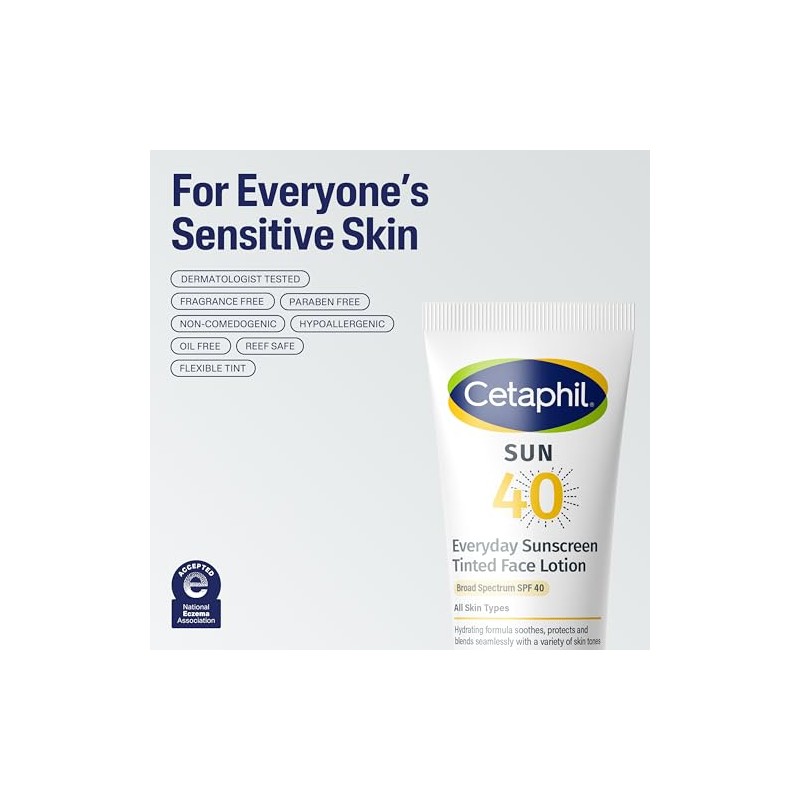 Cetaphil - Protector solar facial mineral tintado, SPF 40, piel