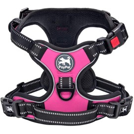 PoyPet No Pull Dog Harness, Front Reflective Pet Vest for Dogs with Easy Control Handle and Back, Perfect for Daily Training, Walking, Running (Pink, M)