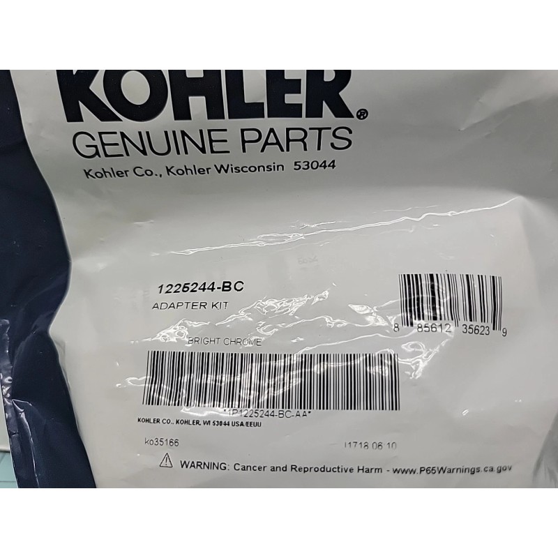 KOHLER Replacement Part, Bright Chrome 1225244-BC Adapter Kit. Factory Sealed