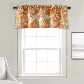 Lush Decor Dolores Light Filtering Valance Curtains Single, 52" W x 18" L Orange - Valances for Windows - Vintage Valance Floral - Coquette Decor