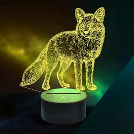 FXUSLGT 3D Fox Night Light 16 Color Change LED Remote Control Table Desk Lamp Acrylic Flat ABS Base USB Charger Home Decoration Toy Birthday Xmas Kid Children Gift