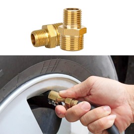 HEVLE 2PCS Air Inflator Adapter, Tire Inflator Connector, 1/4 NPT (M) to Standard Schrader Valve (M), Brass Air Compressor Fill Valve Connector Fits Air Hose, Air Chuck, Portable Air Compressor/Pump