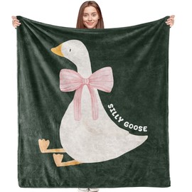 VRW Silly Goose Decor Blanket, Big Pink Bow Blanket, Cute Goose Theme Blanket Throws for Girls Kids Bedroom Couch, Coquette Goose Gifts for Trendy Girls Women,Goose Gifts for Goose Lovers 50x60 Inches