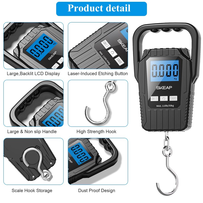 Digital Fish Scale Hanging Scale Fishing Scale, SKEAP 110lb/50kg Luggage
