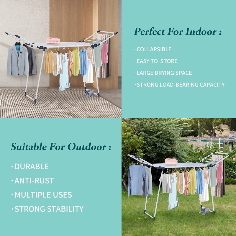 YUBELLES Clothes Drying Rack, Gullwing Laundry Rack, Collapsible, Space-Saving Laundry