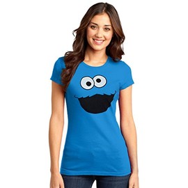 Cookie Monster Silly Face Junior Women's T-Shirt-Junior Small [JS] Turquoise