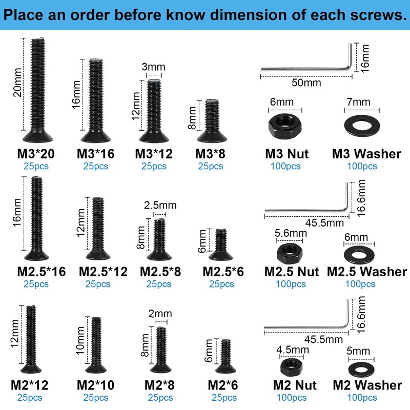 FandWay M2 M2.5 M3 Screws Set, 900 Pieces Countersunk Screws