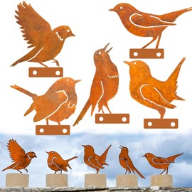 BSTDAYEVER Rust Birds Pack of 5 Metal Bird Reusable Rust Bird Garden Decoration Safety Birds Decoration Various Sizes Not