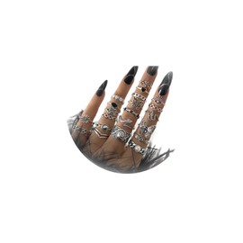 Gothic Knuckle Rings Set for Women Teen Girls Punk Rock Statement Stackable Rings Snake Black Rose Flower Heart Y2K Midi Ring Reputation Party Finger Ring Pack (21Pcs Silver)