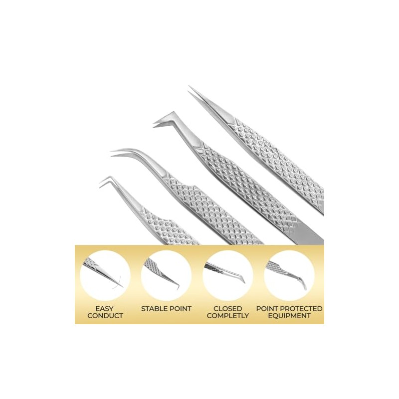 OMANIA Eyelash Extension Tweezers Set 4PCS – Lash Tweezers Kit