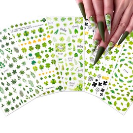 Yoksas Green Foliage Nature Nail Art Sticker Set - 6 Sheets of Self-Adhesive Eucalyptus, Four-Leaf Clovers, Cactus, Ginkgo, and Monstera Nail Stickers