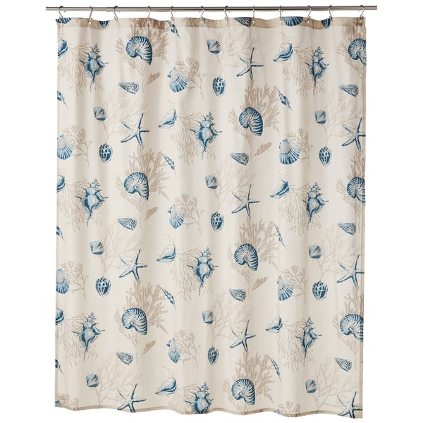Madison Park Bayside Print Cotton Fabric Long Shower Curtain, Coastal Shower Curtains for Bathroom, 72 X 72, Blue