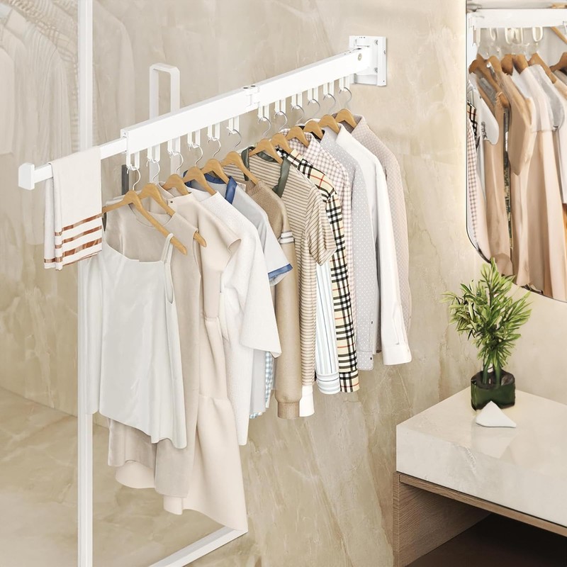 SWAWIS Clothes Airer White Wall Mounted Clothes Rail 90 cm