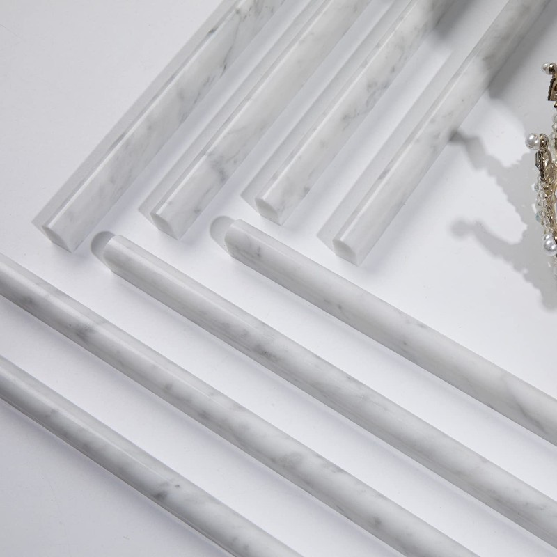 Lovdeco Carrara White 1/2" X 12" Marble Pencil Liner Tile,