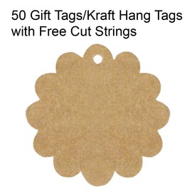 Wrapables 50 Flower Gift Tags/Kraft Hang Tags with Free Cut Strings for Gifts, Crafts & Price Tags + Cotton Baker's Twine 4ply 110 Yard, Metallic Gold