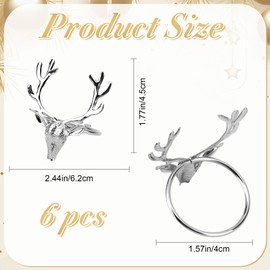 Christmas Reindeer Napkin Rings, Sliver 6 Pcs, Deer Head Napkin Rings For Christmas Lunch Party Holiday Wedding Table Decoration