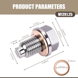 M12 x 1.25 Oil Drain Plug, Crush Washer Oil Drain Plug, Oil Pan Drain Plug, Oil Pan Bolt with 5 PCS Copper Gaskets, Automotive Replacement Engine Oil Drain Plugs, Universal for Most Cars (Silver)