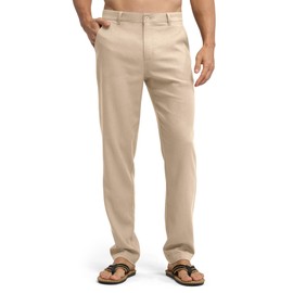 Willit Men's Linen Pants Casual Linen Dress Pants Beach Summer Lightweight Trousers Khaki 38W x 30L