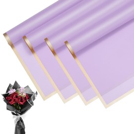 M METERXITY 20 Sheets Flower Wrapping Paper Bouquet, 23 Inch Lavender Purple Gold Edge BOPP Waterproof Floral Wrapping Paper Flower Packaging DIY for Wedding/Party/Gift Bouquet Wrap Paper