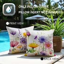JANGYUHH Set of 2 Outdoor Cushion Covers, 40 x 40 cm, Weatherproof, Modern Colour Flowers, Decorative Cushion, Summer Purple Cushion Covers for Garden, Sofa, Couch, Living Room, Bedroom, Double-Sided