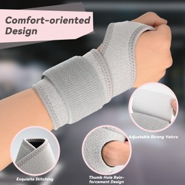 Wrist Support Brace for Carpal Tunnel 2 Pack Right Left Hand, Wrist Wraps for Women Men, Adjustable Wrist Compression Brace for Tendonitis, Arthritis, Weightlifting, Sports, Day Night Support, Grey
