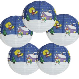 5 Pack Tissue Round Paper Lanterns Lamp Shade Party Decoration- Lantern XMAS, 8"(20cm)